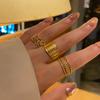 Anillo Abierto de Acero de Titanio Estilo Japonés y Coreano para Mujer Estilo Coreano Cool Retro Simple Oro de 18k Acero Inoxidable Joyería de Moda