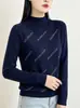 Andy Veludo Trabalho Pesado Letra Strass Estampagem a Quente Camada Interna Camiseta Base Feminina 2026 Outono Novo Estilo Gola Semi Alta Malha Alta Elasticidade Camisa Feminina