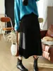 Falda midi elegante de acetato y lana estilo francés Yunshuyaxu, de cintura alta, línea A, que cubre la cadera, adelgazante y fluida para el trabajo