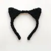 Faixa de Cabeça com Orelhas de Gato de Pelúcia Preta Feminina Fofa Presilha para Lavar o Cabelo Adorno de Cabeça Senso de Alto Padrão Explosões Acessórios de Cabelo de Urso para Halloween
