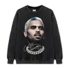 Moletom com estampa de personagem Chris Brown, marca de moda americana high street outono e inverno, moletom oversized 420G 100% algodão