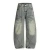 Ropa para Hombre Jiayiku 2025 Otoño Nuevo Retro Americano Jeans Lavados Pantalones de Pierna Ancha Scimitar para Hombre y Mujer Pantalones Banana