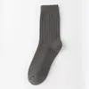 Calcetines de vestir para hombre, otoño e invierno, tejido de doble aguja, color liso, mezcla de algodón, longitud hasta la pantorrilla, absorbentes de sudor y transpirables, adecuados para ropa formal