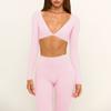 Tops Sexy de Yoga Transfronteiriços com Decote V Profundo e Manga Longa para Uso Externo Versátil de Secagem Rápida Roupas Curtas de Yoga para Mulheres Camisetas Esportivas de Pilates