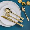 Juego de 4 piezas para cena, cubertería occidental, cuchillo, tenedor, cuchara, cucharilla de té, juego de regalo de vajilla de 24 piezas, patrón repujado, chapado en oro