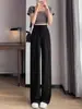 Pantalones de Pierna Ancha Finos de Seda de Hielo para Mujer de Primavera y Verano, de Cintura Alta, Caídos, Nuevo Estilo de Verano, Pantalones Casuales Adelgazantes, Pantalones Largos con Bolsillos, Transfronterizo