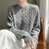 Suéter de punto trenzado de cuello redondo para mujer, estilo otoño e invierno, para usar al aire libre, suave, pegajoso, holgado, estilo perezoso, para usar en capas, capa base, top de punto