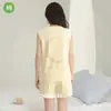 Pijama de Algodón Puro para Mujer, Cuello Redondo, Chaleco sin Mangas de Verano, Pantalones Cortos Finos, Conjunto de Ropa Deportiva para el Hogar para Mujer de Verano