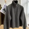 Estilo coreano outono e inverno Novo estilo simples versátil suéter com zíper feminino peça externa solta top estilo ocidental suéter de manga comprida moda