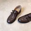 En stock~Mocasines de Velcro para Mujer Piel Genuina Estilo Británico Retro Zapatos Pequeños de Piel Slip-ons Versátiles para el Trabajo Zapatos Planos para Mujer