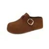 Pantuflas de peluche para exteriores de punta cerrada, suela gruesa, tacón oculto, temporada cálida, sin cordones 2026, pantuflas de algodón para mujer, engrosadas de invierno