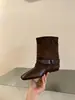 Encuentro Primero Temporada Botas Delgadas Botines Cortos para Mujer 2026 Otoño/Invierno Nuevo Estilo Botas Cónicas Maillard Botas Martin Botas Individuales