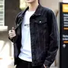 Chaqueta de mezclilla para hombre de otoño e invierno, abrigo casual, chaqueta negra, ropa vintage holgada para hombre, abrigo de mezclilla talla grande