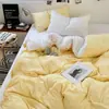Nuevo Estilo Ins Color Sólido Dos Tonos Algodón Lavado Juego de Cuatro Piezas Sábana Suave y Sencilla Funda Nórdica Cama de Dormitorio Estudiantil Juego de Tres Piezas 4