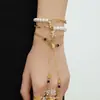 Pulsera de Cadena Dorada de Acero Inoxidable con Cuentas de Concha y Colgante de Oso Tachonado de Diamantes, Joyería Femenina Estilo Vintage de Lujo Ligero