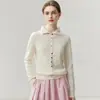Nuevo cárdigan de cachemir de cuello alto para mujer Otoño/Invierno 2026, tejido de punto abotonado con dobladillo enrollado, versátil abrigo suéter de punto suave