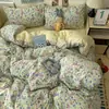 Juego de ropa de cama de Clase A de cuatro piezas, algodón puro, sábana de algodón lavado, funda de edredón, juego de tres piezas para dormitorio de estudiante