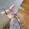 Óculos Cat-Eye sem Aro Dourado Brilhante Estilo Coreano para Mulheres, Adequados para Lentes de Grau, Armação Pequena, Visual de Alta Inteligência, Óculos Puros e Naturais Sem Maquiagem