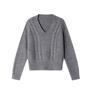 Suéter Retro Coreano de Alta Gama para Otoño e Invierno, Tejido de Canalé Gris para Mujer, Estilo Holgado y Relajado, Suéter Corto Grueso para Mujer