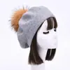 Boina Nueva de Color Sólido con Pompón Mezcla de Lana Moda Cómoda Gorro Pullover Doble Capa Cálido Gorro de Punto Sencillo