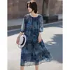 Vestido de Verano Ligero y Elegante con Pliegues, Cuello Redondo, Lunares, Corte Holgado Adelgazante para Mujer