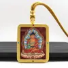 Escritura Embutida com Cinábrio Pintado a Ouro, Thangka Semi-Pintado à Mão de Zaki Lhamo, Thangka do Deus Amarelo da Riqueza, Colar com Pingente de Amuleto de Buda Portátil
