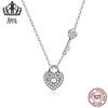 Ivor 2020 Novo S925 Colar de Prata Esterlina com Banhado a Platina Colar de Menina Bloqueio de Coração Branco Zircon Key Jewelry