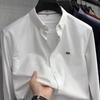 Camisa de Algodón Puro de Manga Larga y Color Puro Tommy para Hombre, para Negocios, Sin Planchado, Bordada, Casual, de Alta Gama, Ropa de Hombre