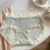 Ropa interior de encaje de seda helada para mujer, fina, sin marcas, de algodón antibacteriano, con entrepierna y cintura media, triangular, para verano