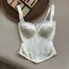 Corset branco chique estilo francês com barbatanas de peixe para mulheres, projetado para afinar a cintura, um top tomara-que-caia doce e ousado para meninas