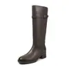 Botas de Motociclista Maillard Color Block de Piel de Vaca Completa Otoño/Invierno 2026 Tacón Medio Grueso Hebilla Punta Redonda Piel Genuina Caña Alta Largas para Mujer