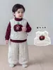 Jaqueta de algodão acolchoada para meninos, conjunto de inverno, colete de desenho animado para meninos pequenos, camiseta básica, calça de algodão grossa, roupas infantis estilo coreano