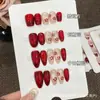 Ao Mian Vinho Tinto Galho Dourado Unhas Postiças Wearable Artesanais Puros Contas de Vidro Vinho Tinto Olho de Gato Galhos Dourados Pintados à Mão Unhas de Beleza com Temperamento