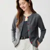 Suéter de cachemira con cuello redondo para mujer, estilo coreano simple, mangas largas raglán, capa base de punto, con diseño de botón en forma de corazón