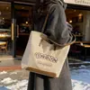 Bolsa de Lona Bordada com Letras Estilo Harajuku da Moda para Estudantes, Bolsa Tote Versátil Japonesa de Grande Capacidade, Bolsa de Ombro da Moda