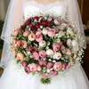 15 Flores de Camélia e Peônia, Pequeno Buquê de Peônias tipo Botão Estilo Coreano, Arranjo de Flores para Decoração de Casa Estilo Pastoral