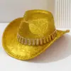 Chapéu Fedora Elegante Escovado Unissex com Cinto de Gota de Metal, Chapéu de Cowboy Jazz Estilo Panamá para Festas e Festivais de Música