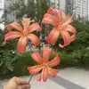 Lirio dorado de 3 cabezas con costillas fundidas, flor artificial, dalia falsa para decoración de bodas y hogar, al por mayor