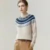 Suéter Tricot Vintage Fair Isle Consinee 100% Caxemira Pura para Mulheres, Solto e Macio, Afinando e Versátil