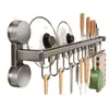 Gancho de cocina con ventosa, barra colgante para pared sin taladro, estante de almacenamiento multifuncional para cocina para organizar ollas, sartenes y cucharas