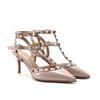 Sapatos de Salto Alto para Mulheres, Sapatos Stiletto de Bico Fino com Tachas, Sandálias Sexys Confortáveis de Couro Genuíno com Tiras, Sandálias de Estilo Europeu e Americano