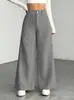 Pantalones Casuales de Pana para Mujer de Comercio Exterior Transfronterizo Europeo y Americano en Amazon, Cintura Alta, Holgados, Caída Suelta, Adelgazantes, Color Sólido, Largo hasta el Suelo, Pierna Ancha