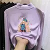 Camiseta térmica infantil de fleece dupla face, novo estilo outono/inverno, camada interna quente e macia para meninas, gola semimangata, top autotérmico