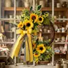 Superventas transfronterizo corona de girasol de otoño corona para el día de la abeja decoración de puerta de girasol artificial adorno colgante