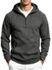 Sudadera con capucha de otoño/invierno para hombre, de color liso, con media cremallera y manga larga, diseño casual con bolsillo tipo canguro, de importación europea y americana.