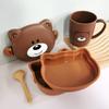 Adorable Oso de Plástico Lonchera Infantil con Set de Botella de Agua Lonchera Estudiantil Taza de Agua Apto para Microondas Bolsa Tote con Portátil