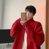 Suéter Cardigan Zíper Gola Alta Design Retrô para Homens, Tricô Estilo Preguiçoso de Outono, Jaqueta Solta, Estilo Old Money
