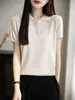 Camiseta de Punto de Manga Corta para Mujer Camiseta de Verano con Cuello Polo para Mujer Top con Solapa Reductor de Edad Camiseta Base Fina de Verano de Alta Gama para Mujer