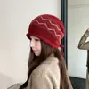 Gorro de Lana para Otoño e Invierno para Mujer Circunferencia de Cabeza Grande Estilo Retro Japonés Versátil Dobladillo Enrollado Gorro Holgazán Protección para los Oídos Protección contra el Frío Gorro de Punto