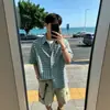 Camisa de Manga Corta a Cuadros Estilo Retro Americano para Hombre y Mujer, Verano Holgada Casual Versátil Estilo Perezoso Cuello Campana, Suministro Directo en Stock